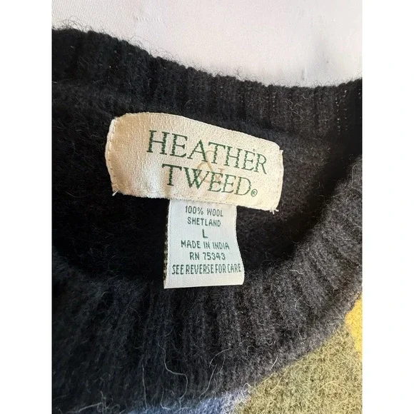Heather & Tweed Mens Shetland Wool‎ Sweater L Colorful Argyle Crew Neck- - Picture 3 of 6